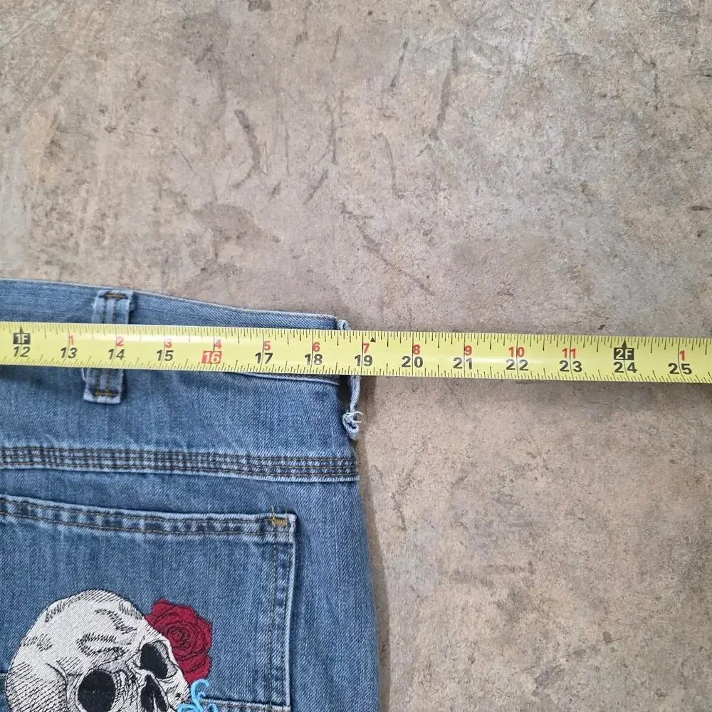 Custom Vintage Rose and Skull Lee Denim Jeans (38x32)